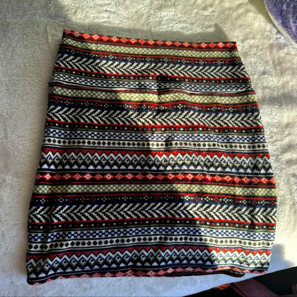 Earthy Patterned Vintage Bodycon Mini Skirt
